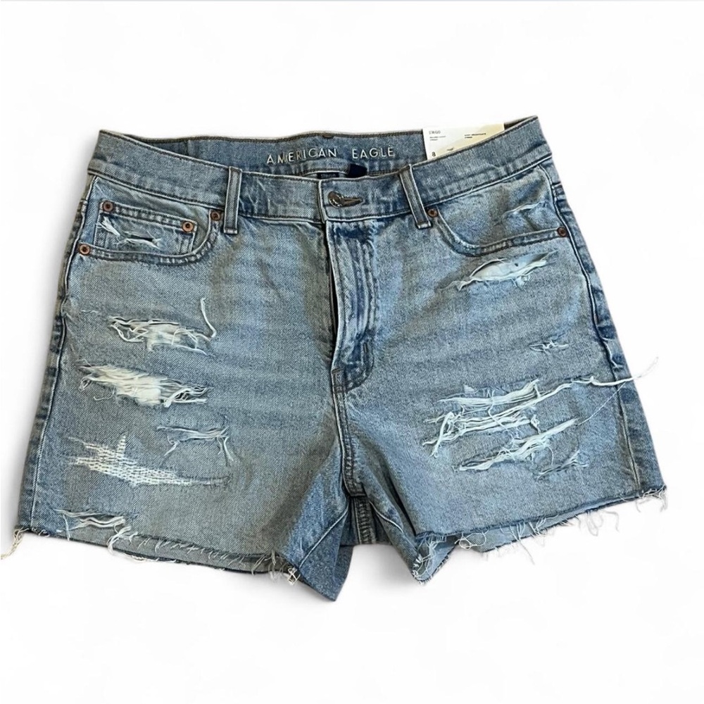 American Eagle Outfitters Blue Super High Rise Distressed Relaxed Jean Shorts